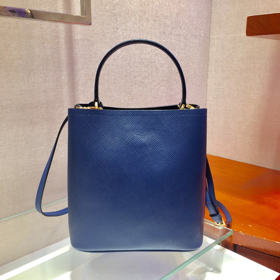 Prada Medium Panier Saffiano Leather Bag Blue/Black 1BA212